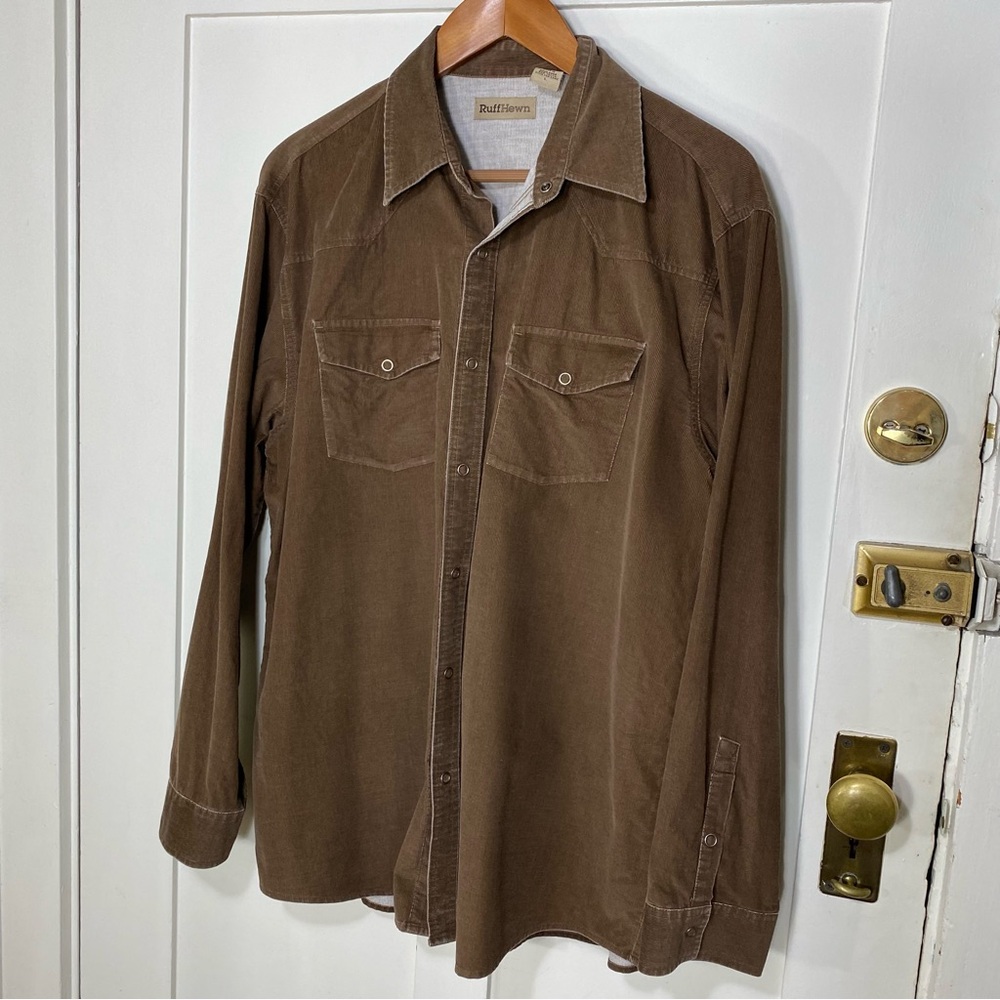 Ruff Hewn Chest-Pocket Corduroy Button-Down in Dark Brown